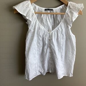 White Cotton Eyelet Flutter sleeve top